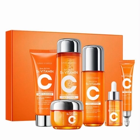 Korean 5X Vitamin C Skincare Set, Moisturizing Anti-Aging Brightening Skin Care 6 Piece Set with Cleanser, Toner, Serum,Lotion, Eye & Face Cream