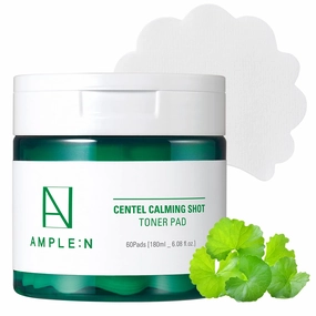 Korean Pore Minimizing and Redness Relief Soothing Toner Pads, Face Exfoliant with Centella Asiatica Extract and Bamboo Extract – AMPLE:N Centel Calming Shot Toner Pad 60 Sheet 100ml (3.38 fl.oz.)