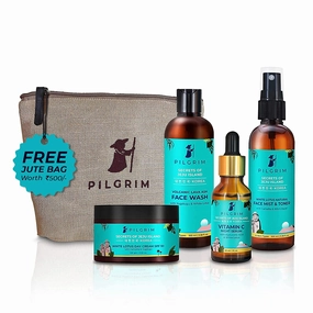 Korean Skin Care Gift Set | Face Wash, Toner, Vitamin C Serum & SPF 50 Day Cream | Hydrated, Refreshed & Healthy-Looking Skin | For All Skin Types | With Free Jute Bag