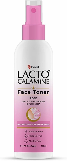 La.cto Calamine Rose Water Toner for Glowing Skin | 120ml | Gulab Jal Face Toner | Rosewater with Aloe Vera & 2% Niacinamide | No Sulphate, Alcohol, & Parabens (1)