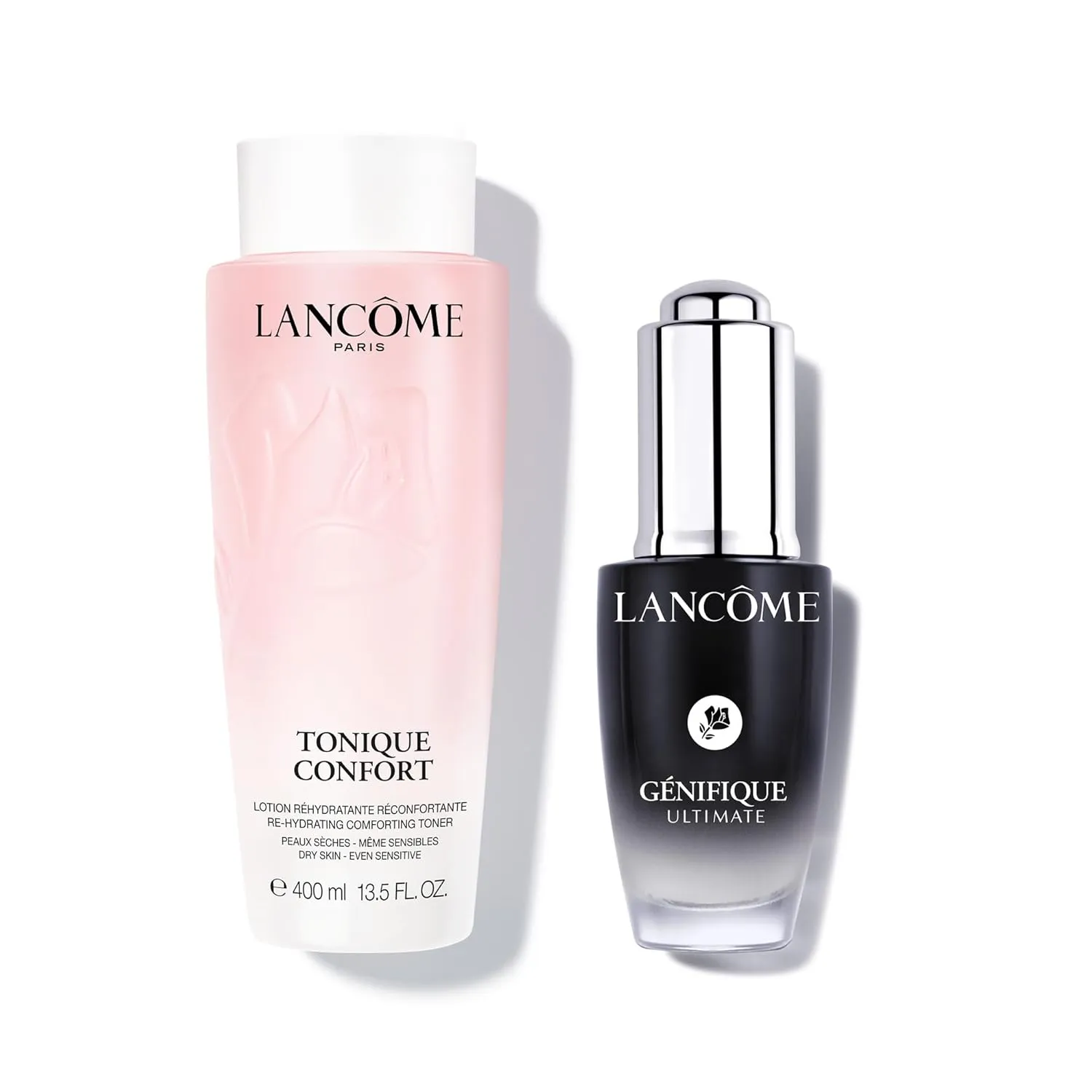 Lancôme Ultimate Nightime Prep Skincare Duo - Tonique Confort Hydrating Facial Toner 13.4 Fl Oz & Génifique Ultimate Dual Recovery Face Serum 0.67 Fl Oz
