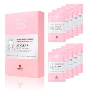 Leaders Insolution AC Clear Skin Clinic Mask | Snail Secretion & Tea Tree Oil for Acne, Redness, Oil Control | 100% Cotton Bemliese Sheet | Balances & Soothes Sensitive Skin (10 Sheets)