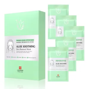 Leaders Insolution Aloe Soothing Skin Renewal Mask | Organic Aloe Leaf & Cactus Extract Hydrating Facial Treatment for Sensitive, Dry, Acne-Prone Skin | UV Repair & Hydration Boost (5 Sheets)