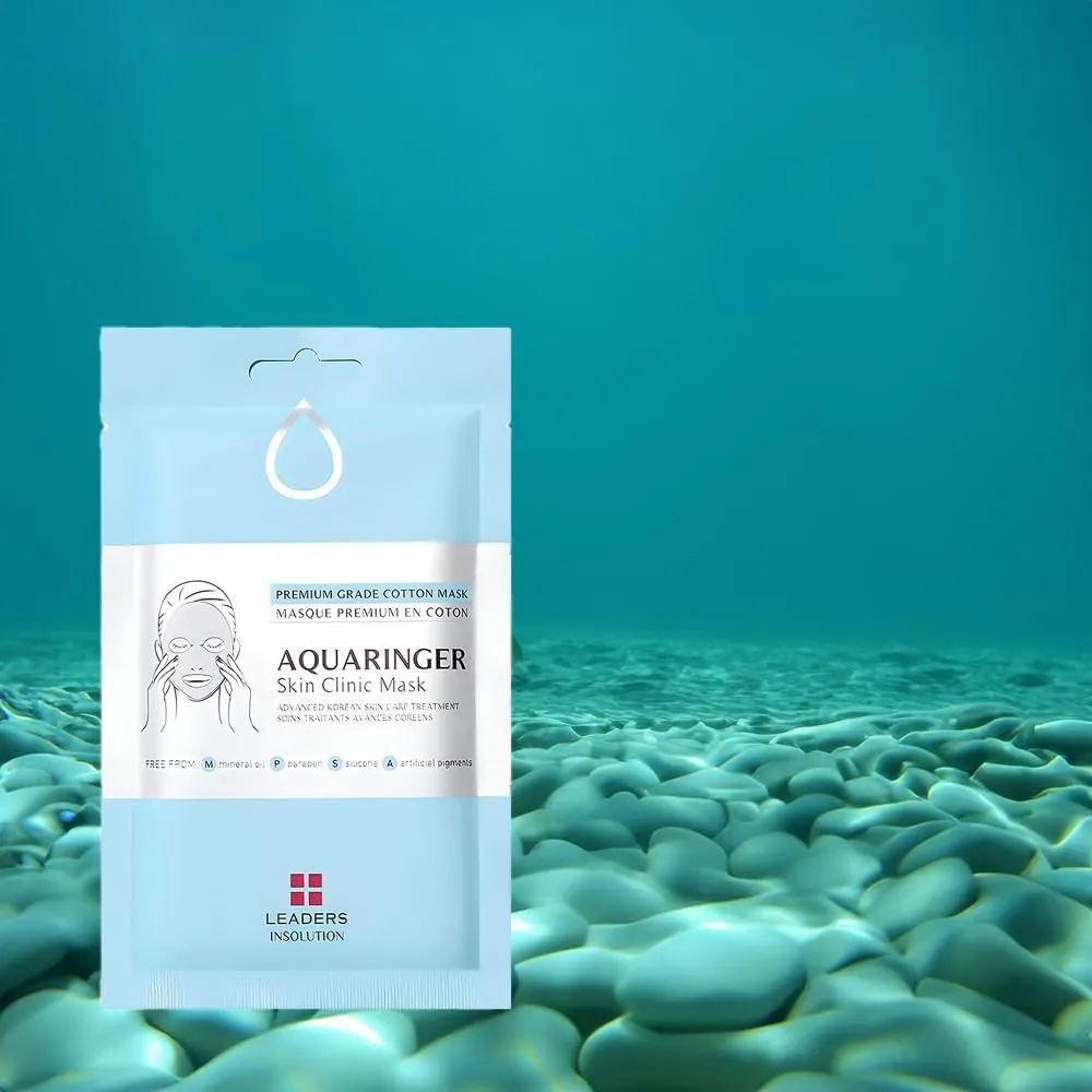 Leaders Insolution Aquaringer Skin Clinic Mask | Intense Hydration Treatment Mask with Swiss Glacial Water & Power Peptides | Moisturizing & Firming for Dry Skin, Fine Lines (5 Sheets)