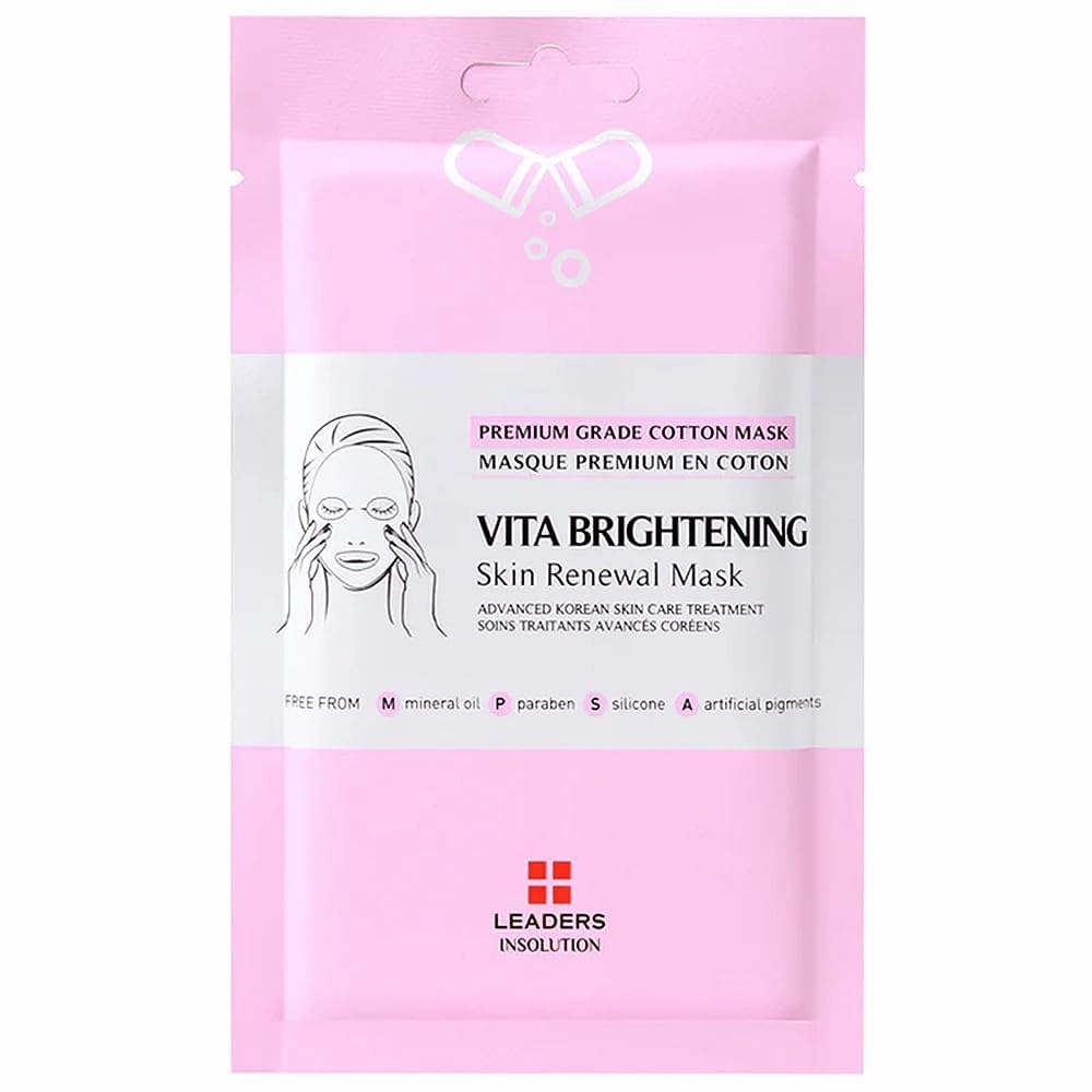 Leaders Insolution VITA Brightening Skin Renewal Mask | Vitamin C & Niacinamide for Dark Spot Reduction and Luminous Glow | 100% Natural Cotton Sheet for Dull Skin (5 Sheets)