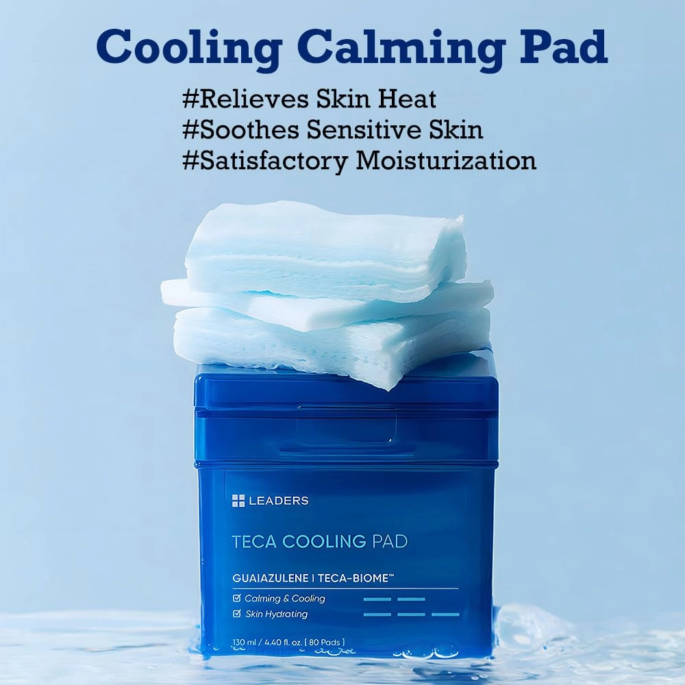 LEADERS Teca Cooling Toner Pad - Instant Relief for Dry, Overheated Skin | Vegan-Certified | Clinically Proven Efficacy | Korean Skincare 80 Pads x 130ml