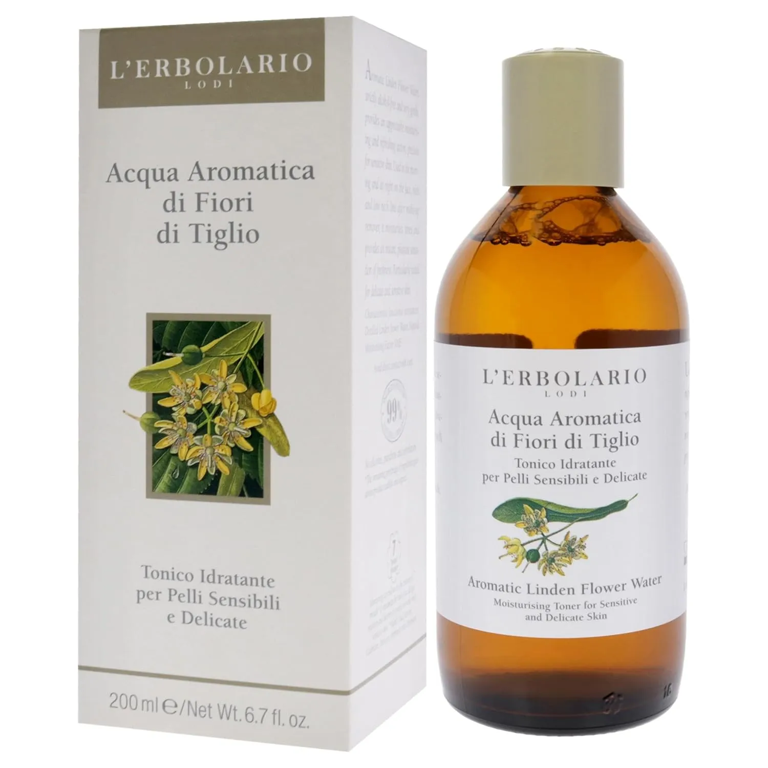L'Erbolario Aromatic Linden Flower Water - Alcohol-Free Moisturizer For Sensitive And Delicate Skin - Gently Removes Impurities - Leaves Skin With A Pleasant Sensation Of Freshness - 6.7 Oz Toner