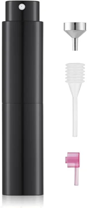 LISAPACK Perfume Travel Refillable Mini - Atomizer Spray Bottle for Cologne Empty - Small Travel Size Sprayer for Sample - Portable Refill Pump Container Decant Dispenser Man Woman Black 8ml