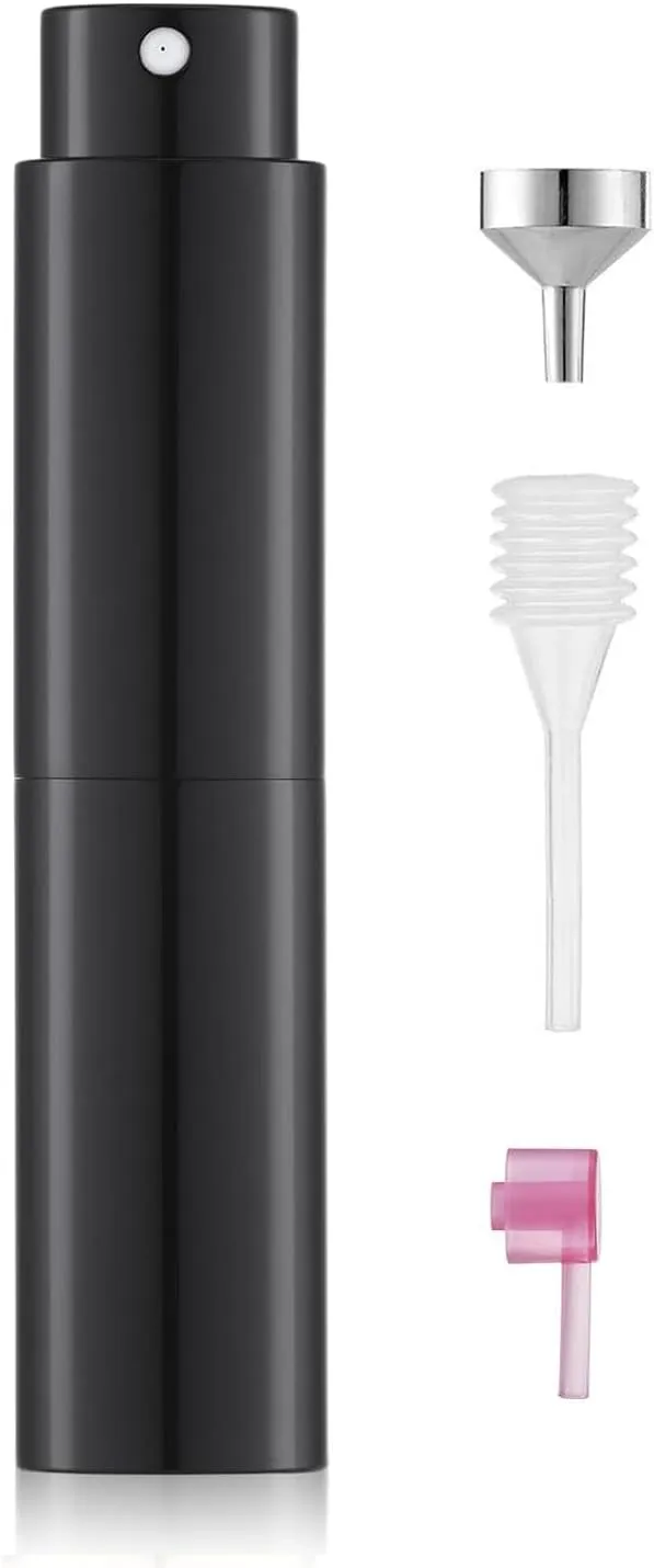LISAPACK Perfume Travel Refillable Mini - Atomizer Spray Bottle for Cologne Empty - Small Travel Size Sprayer for Sample - Portable Refill Pump Container Decant Dispenser Man Woman Black 8ml