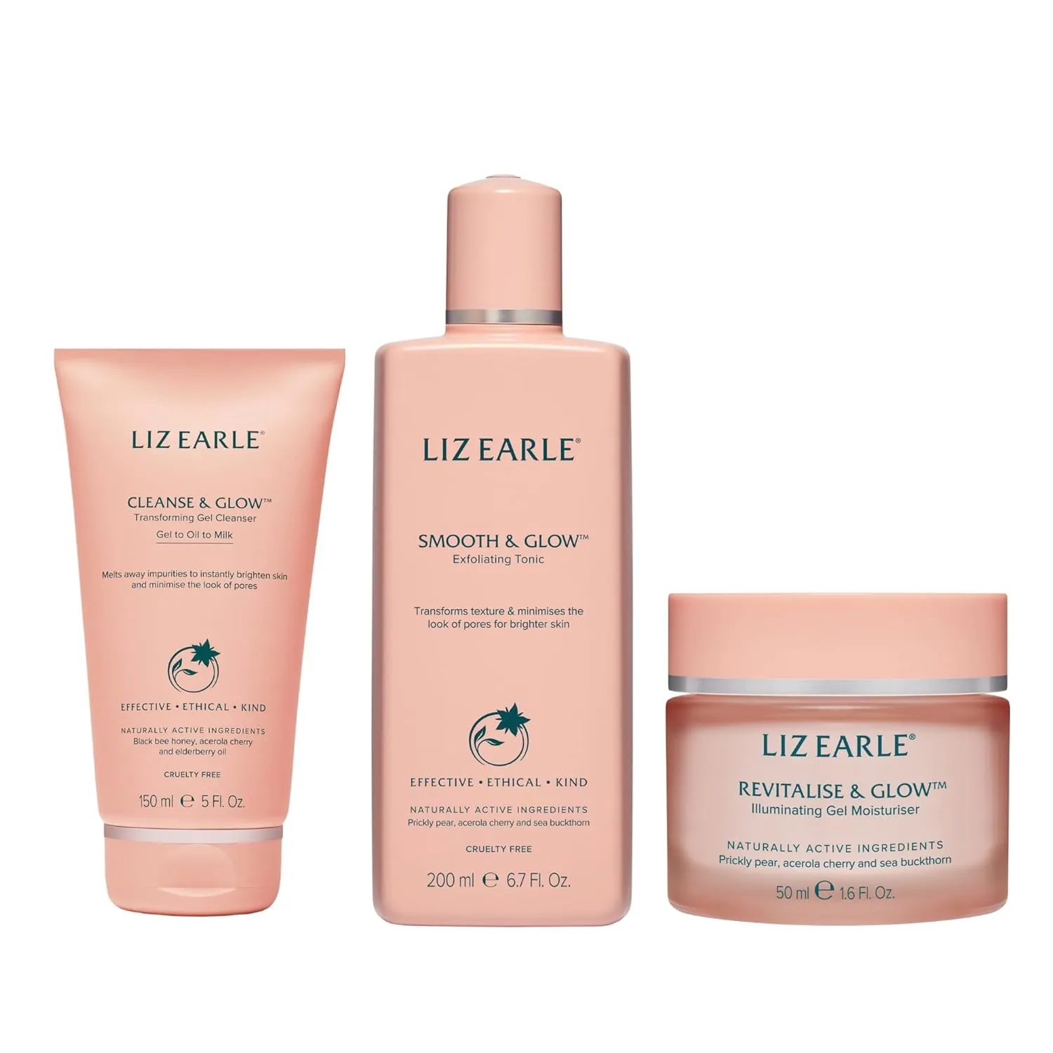Liz Earle Glow Routine Collection - Face Wash, Skin Toner and Face Moisturizer for Brightening and Glowing Skin - Pore Minimizing Skincare Enriched with Antioxidant-Rich Botanicals (3 Count)