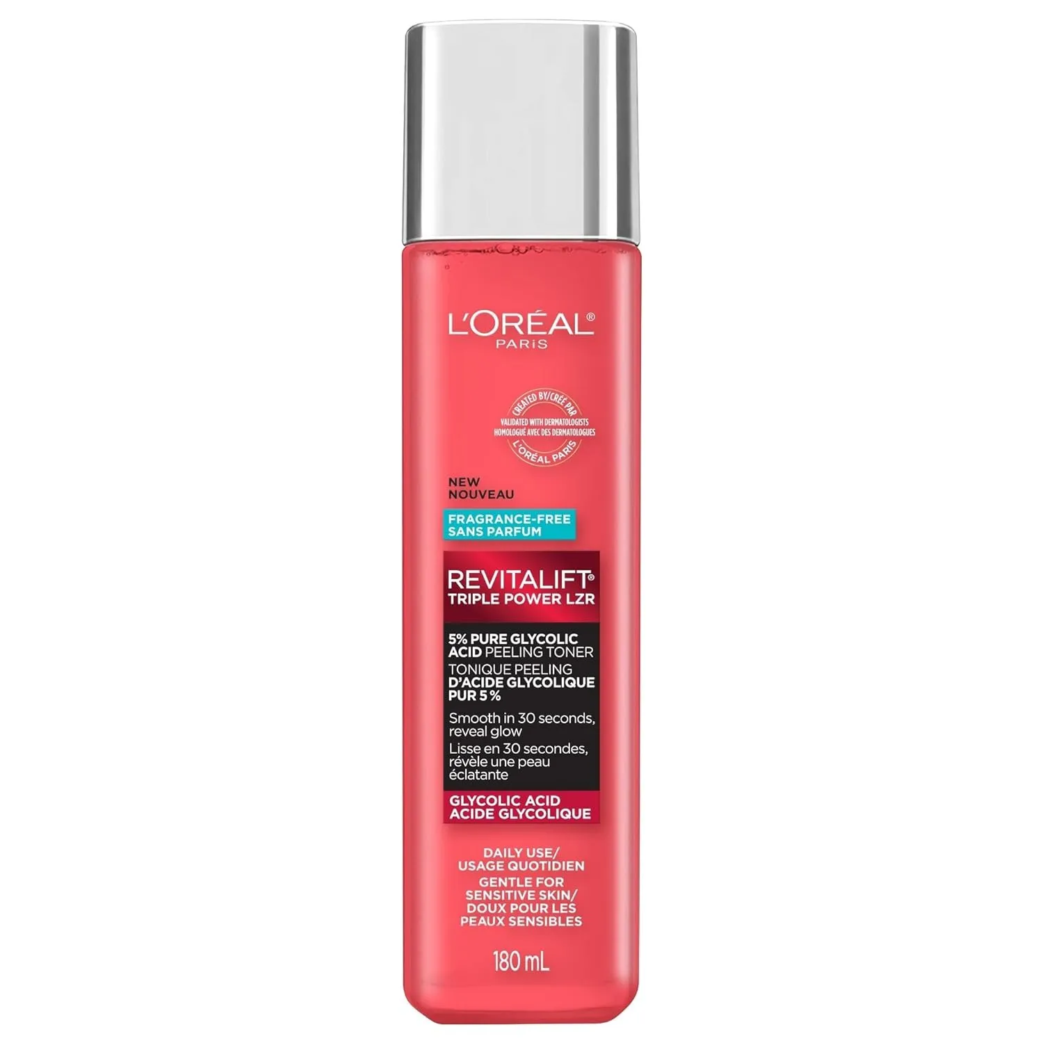 L’Oreal Paris Revitalift 5% Pure Glycolic Acid Peeling Toner with Aloe Vera, Alcohol Free, Fragrance Free 6 fl oz