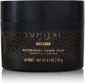 Lumière de Vie® Hommes Refreshing Toner Pads - Exfoliating & Moisturizing, Smooths Complexion, Maintains Elasticity, Paraben-Free, with Witch Hazel, Hyaluronic Acid & AHA, Single Jar (60 Pads)
