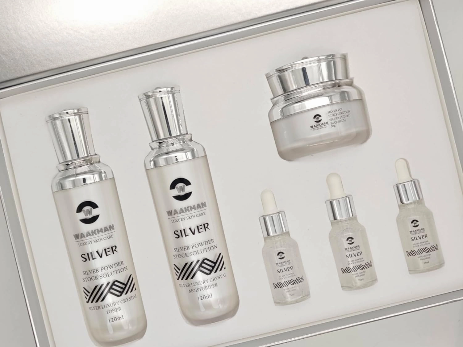 Luxury Skin Care Set , Facial Cream, Moisturizer, Toner and Serum | Gift For Women (Silver)