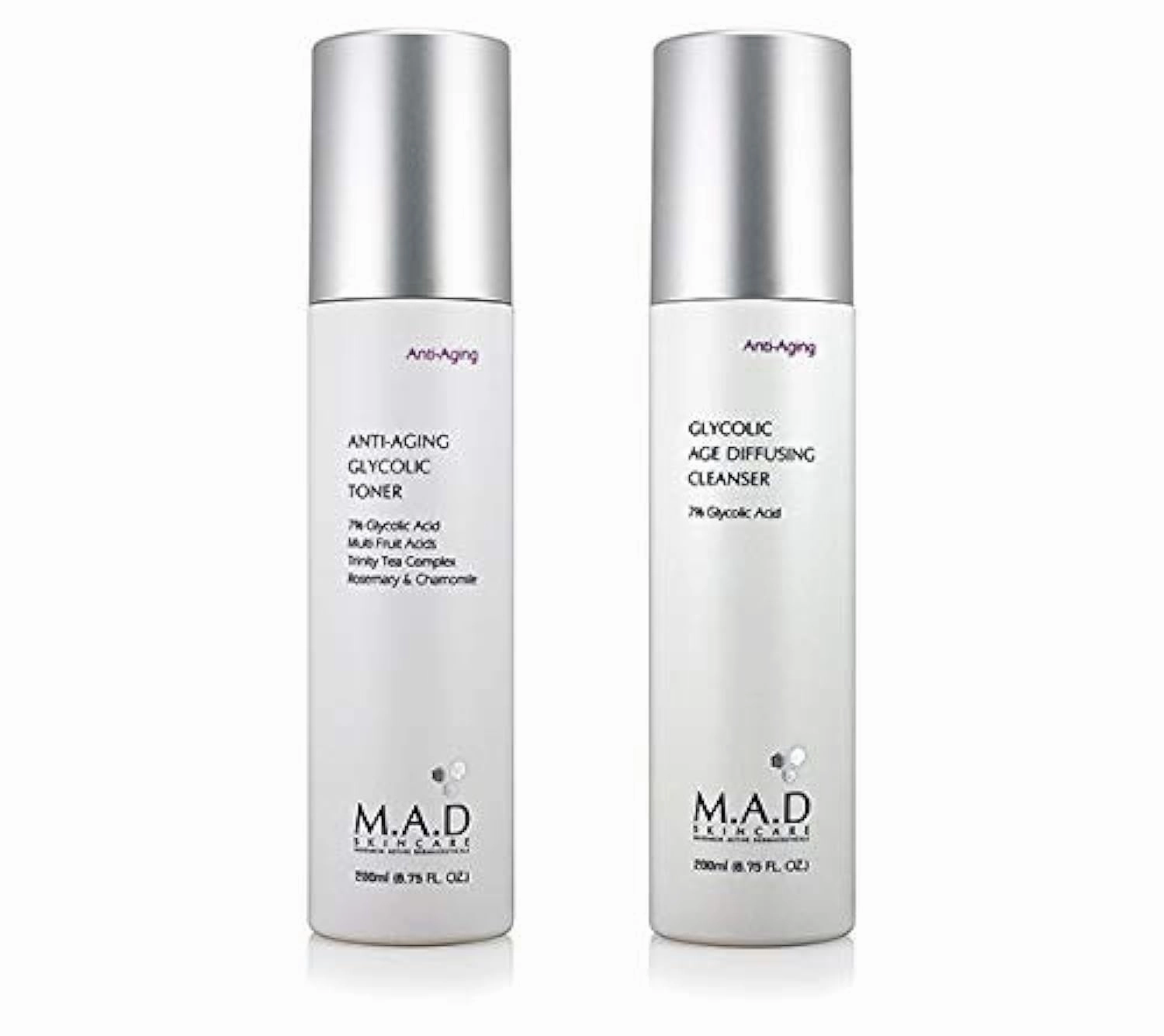 M.A.D Skincare Anti-Aging Glycolic Duo Set - Glycolic Age Diffusing Cleanser - Anti Aging Glycolic Toner