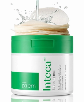 MAKEPREM INTECA Intensive Soothing CICA Facial Toner Pads 70 Unbleached 100% Cotton PHA Mild Exfoliating Vegan 6oz Serum Nano-Sized Centella Instant Calming Effect Acne-Prone Irritated Sensitive Skin
