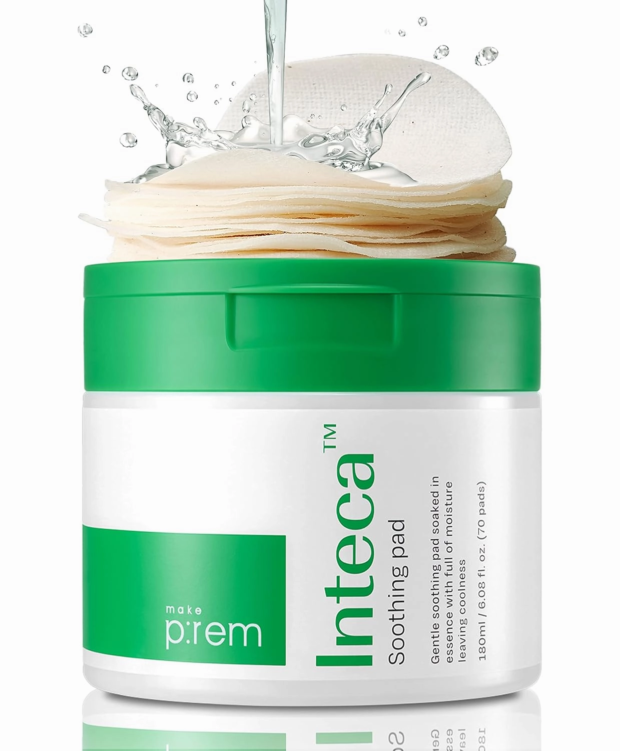 MAKEPREM INTECA Intensive Soothing CICA Facial Toner Pads 70 Unbleached 100% Cotton PHA Mild Exfoliating Vegan 6oz Serum Nano-Sized Centella Instant Calming Effect Acne-Prone Irritated Sensitive Skin