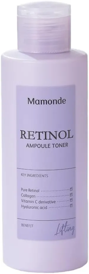 Mamonde Retinol Vegan Face Toner - Korean Daily Anti-Aging Ampoule-Like Texture for Sensitive Skin, Hyaluronic Acid, Vitamin C, Dermatologically Tested, 8.45 Fl Oz.