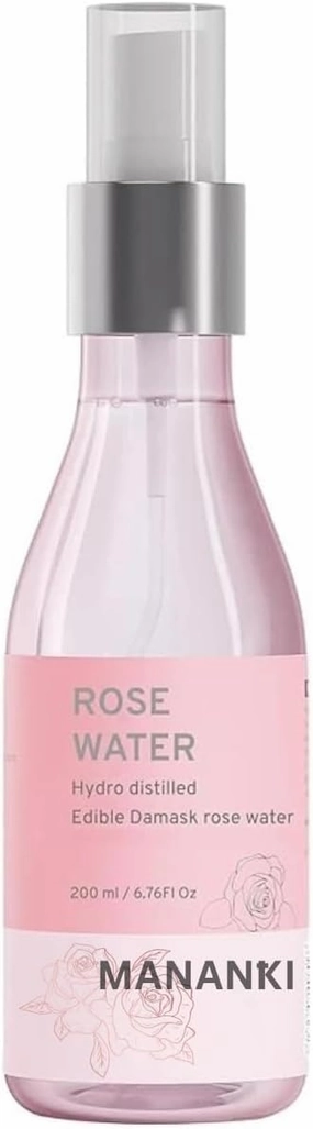 Mananki Rose Water Facial Toner, Natural Hydro-Distilled Rose Water, Alcohol-Free, 6.76 Fl Oz, Tightens Pores & Balances pH