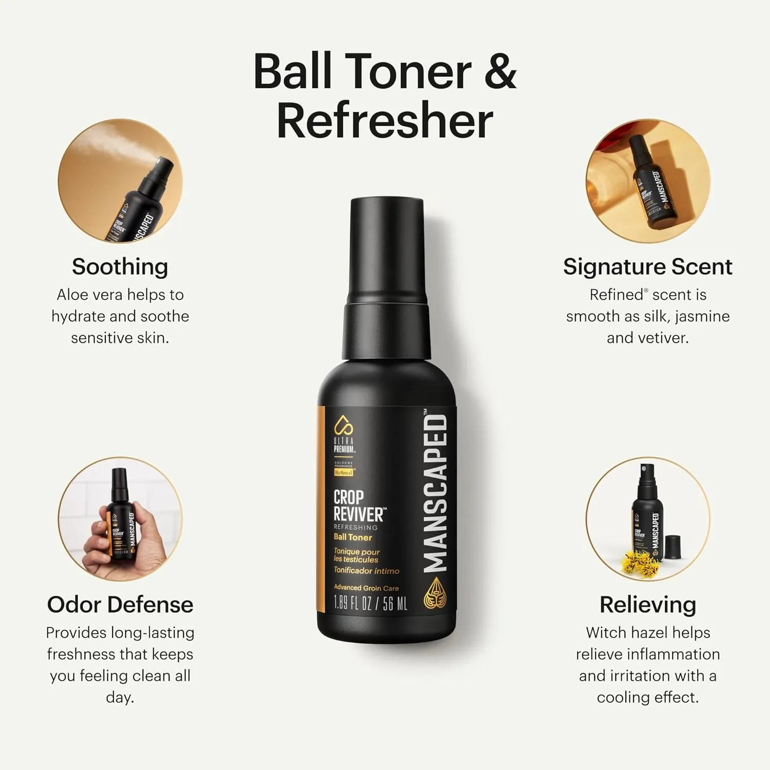 MANSCAPED® The Crop Reviver®, Hydrating & Refreshing Men's Body Toner Spray, Cooling Groin Spritz with Soothing Aloe Vera, Below-The-Waist Odor Neutralizer, 1.89 fl oz (2 Pack)