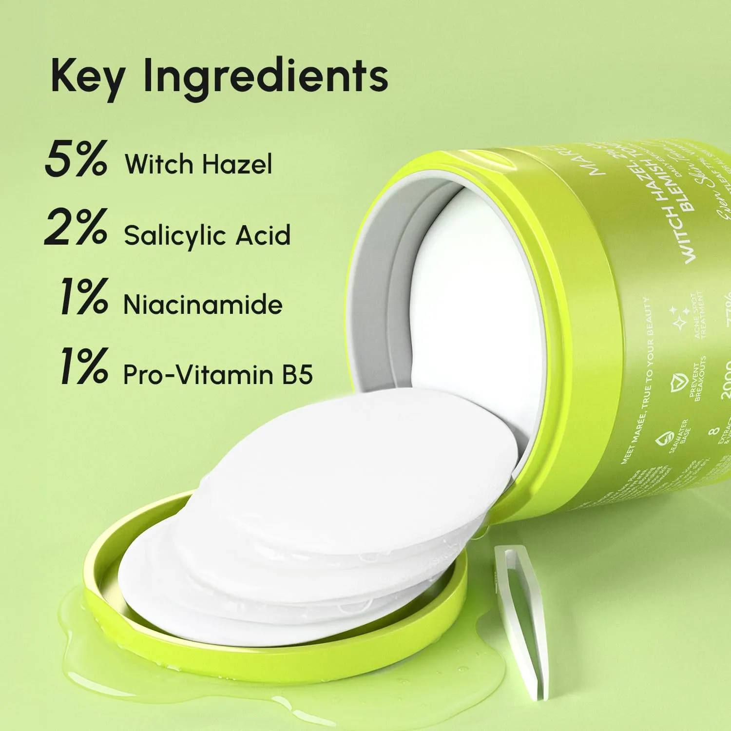 MAREE Blemish Toner Polishes - Daily Facial Radiance Toner Polishes - Witch Hazel Acne Face Toning Pads - Acne Skin Care with BHA Salicylic Acid - Cleansing Pad for Face - Blemish Clearing Wipes