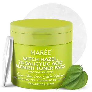 MAREE Blemish Toner Polishes - Daily Facial Radiance Toner Polishes - Witch Hazel Acne Face Toning Pads - Acne Skin Care with BHA Salicylic Acid - Cleansing Pad for Face - Blemish Clearing Wipes