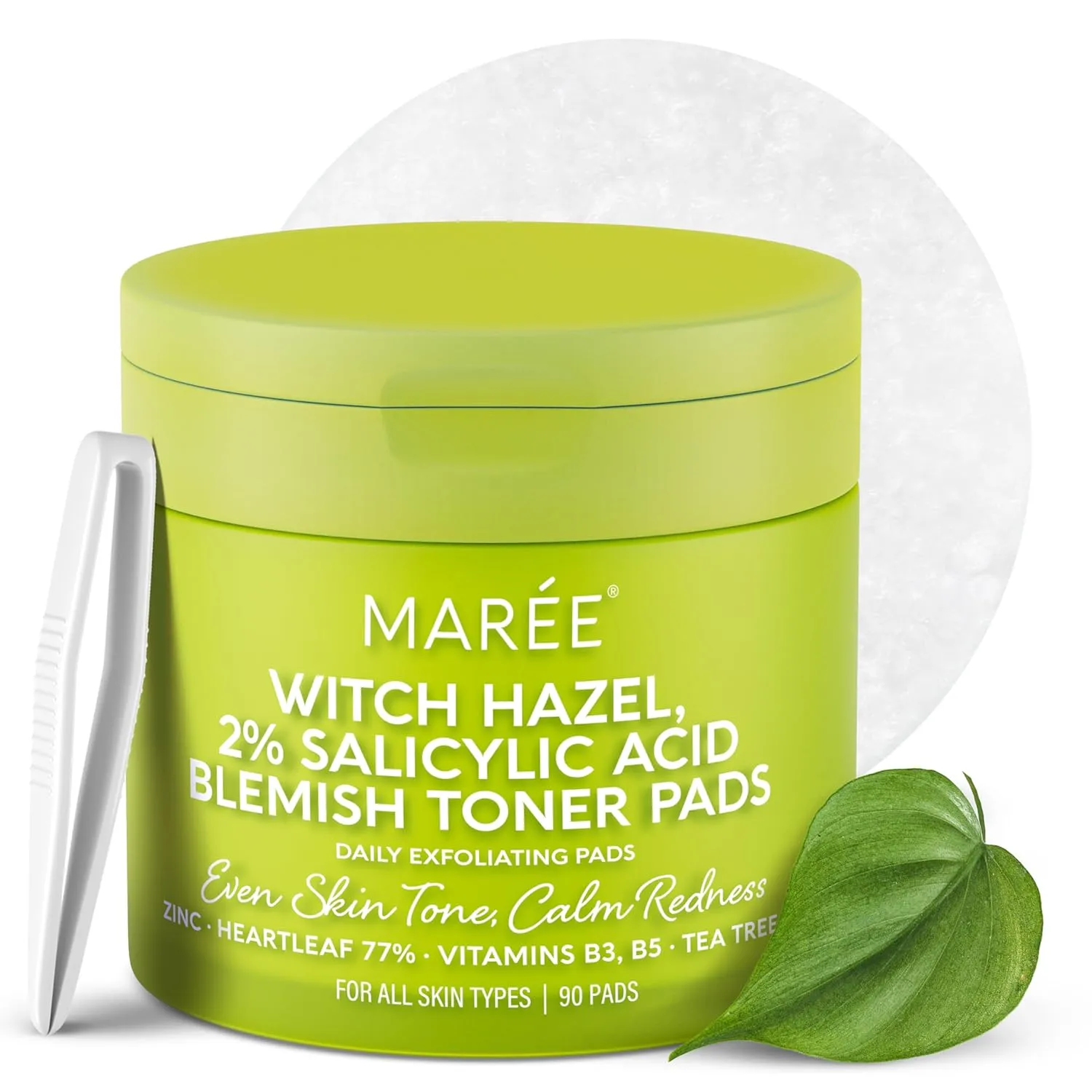MAREE Blemish Toner Polishes - Daily Facial Radiance Toner Polishes - Witch Hazel Acne Face Toning Pads - Acne Skin Care with BHA Salicylic Acid - Cleansing Pad for Face - Blemish Clearing Wipes