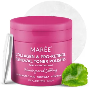 MAREE Collagen Toner Polishes - Toner Pad with Retinol - Minimizing Wrinkle Zero Pore Pads - Hydrating Toning Collagen Ampoule Pad with Retinol & Centella - Anti Aging Brightening Wipes