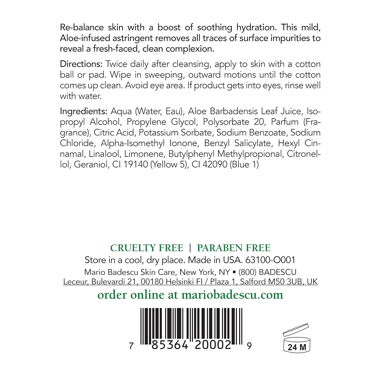 Mario Badescu Aloe Lotion Mild Toner for Face - Soothing & Refreshing Aloe-infused Pore Cleanser Skin Care - Face Toner to Calm, Soothe & Refresh Skin