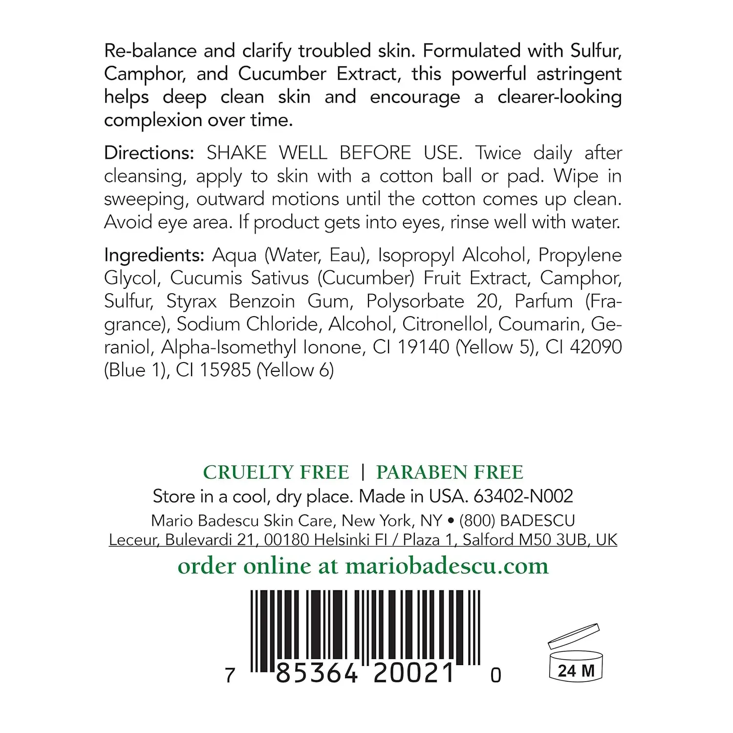 Mario Badescu Special Cleansing Lotion C for Combination or Oily Skin, Cooling & Clarifying Toner for Face That Cleanses Clogged Pores, Pack of 1, 8 Fl Oz