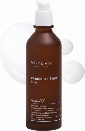 Mary&May Vitamin B5   Bifida Toner - Nourishing Face Toner for Enhanced Skin Barrier Strength and Moisture Retention - 30,000ppm Bifida Fermentation & 1,000ppm Vitamin B5, 4.06 fl.oz.