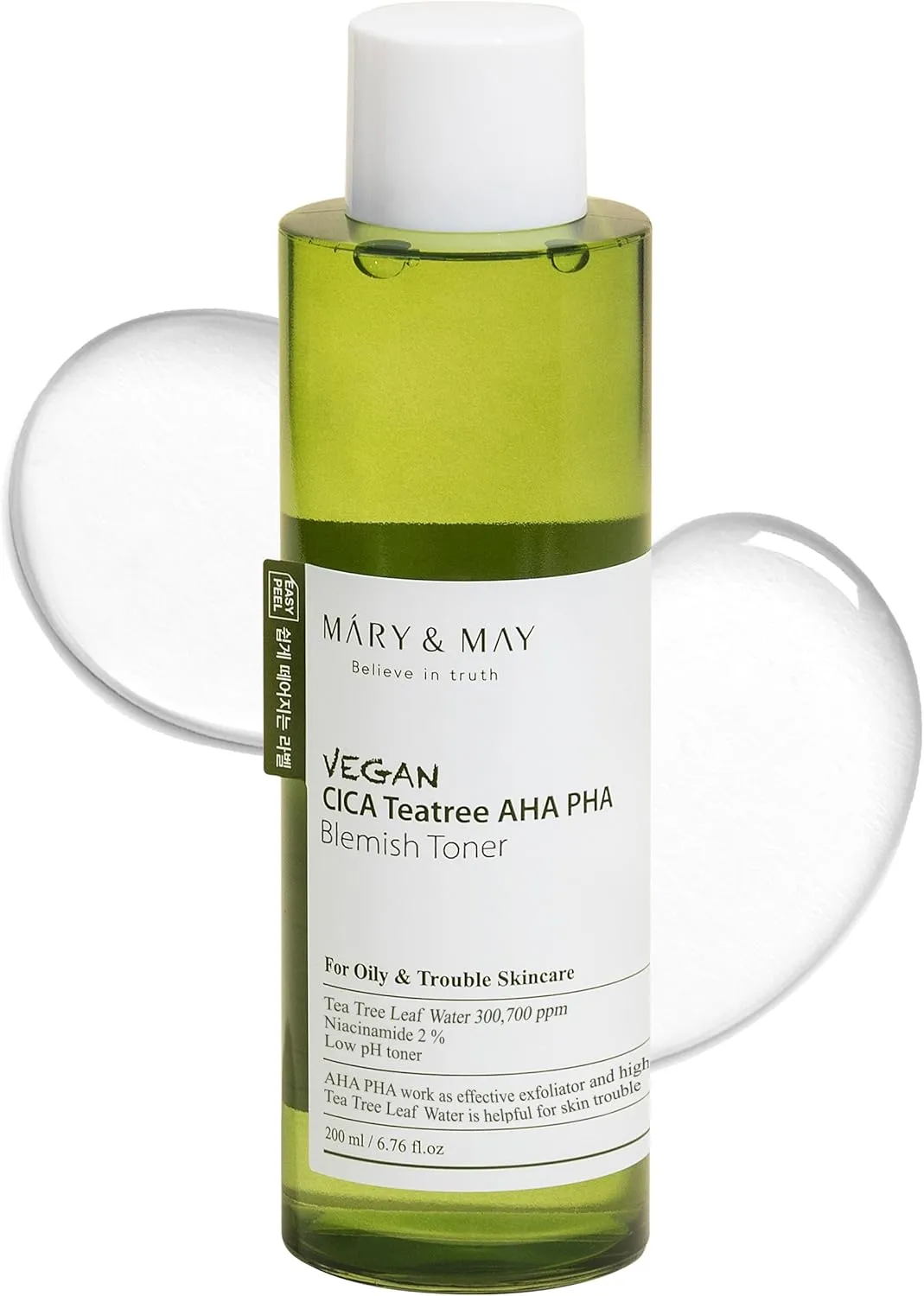 Mary&May Vegan CICA Tea Tree AHA PHA Blemish Toner - Oil Control and Skin Soothing Exfoliating Face Toner - Protects Skin Barrier, for Clear and Healthy Skin, 6.76 fl.oz.