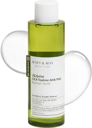 Mary&May Vegan CICA Tea Tree AHA PHA Blemish Toner - Oil Control and Skin Soothing Exfoliating Face Toner - Protects Skin Barrier, for Clear and Healthy Skin, 6.76 fl.oz.