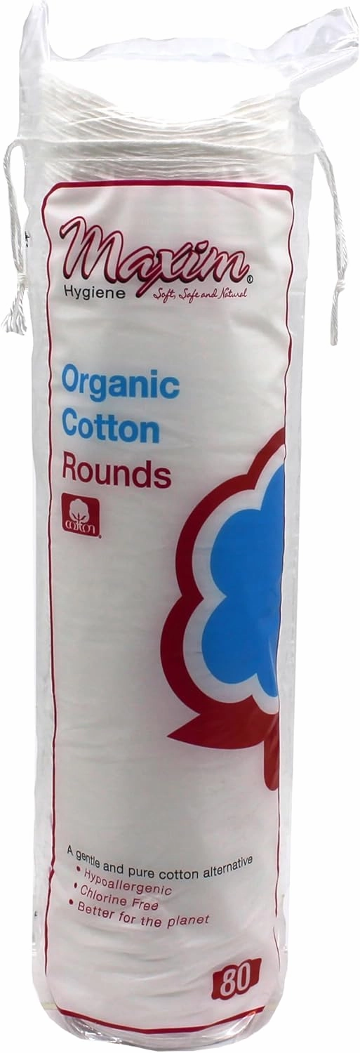 Maxim® 100% Certified Organic Cotton Rounds Biodegradable, Hypoallergenic Cotton Rounds, Easy Drawstring Closure Packaging, No GMO, Cruelty Free, 80 Count, 1 Pack, 240 Count, 3 Packs