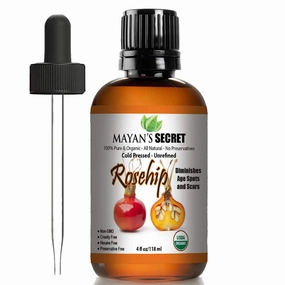 Mayan's Secret Rosehip Seed Oil USDA Certified Organic, Cold Pressed, Unrefined. Reduce Acne Scars. Essential Oil for Face, Nails, Hair, Skin. Therapeutic AAA  Grade