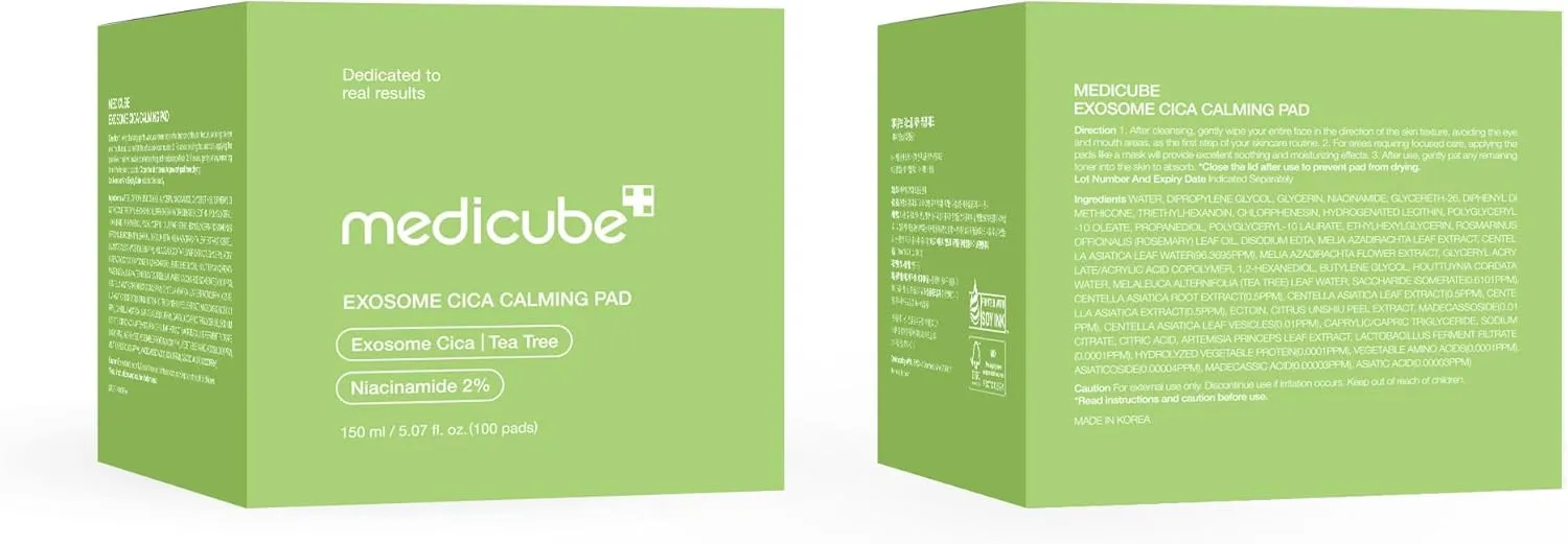medicube Exosome CICA Tea Tree Calming Toner Pads for Sensitive Skin with Centella Asiatica Help Reduce Redness & breakouts. Low-irritating & Hydrating Daily Care, Korean Skincare, Vegan (100 Pads)