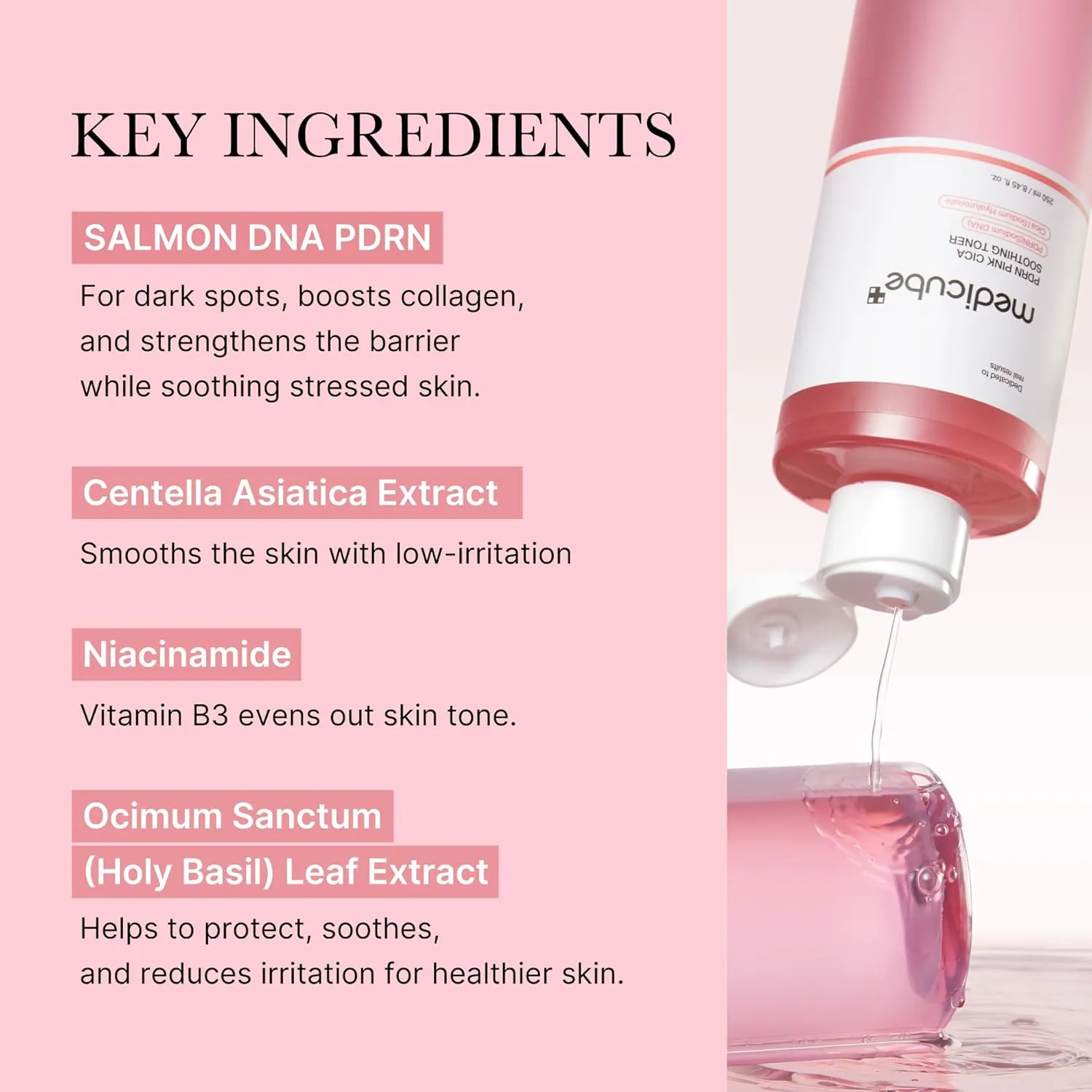 medicube Salmon DNA PDRN Pink CICA Soothing Toner I Pink Glow Toner for Skin Boosting, Soothing and Calming, Uneven Skin Tone, Peptide & Niacinamide, Korean Skin Care (250ml / 8.45 fl. oz.)
