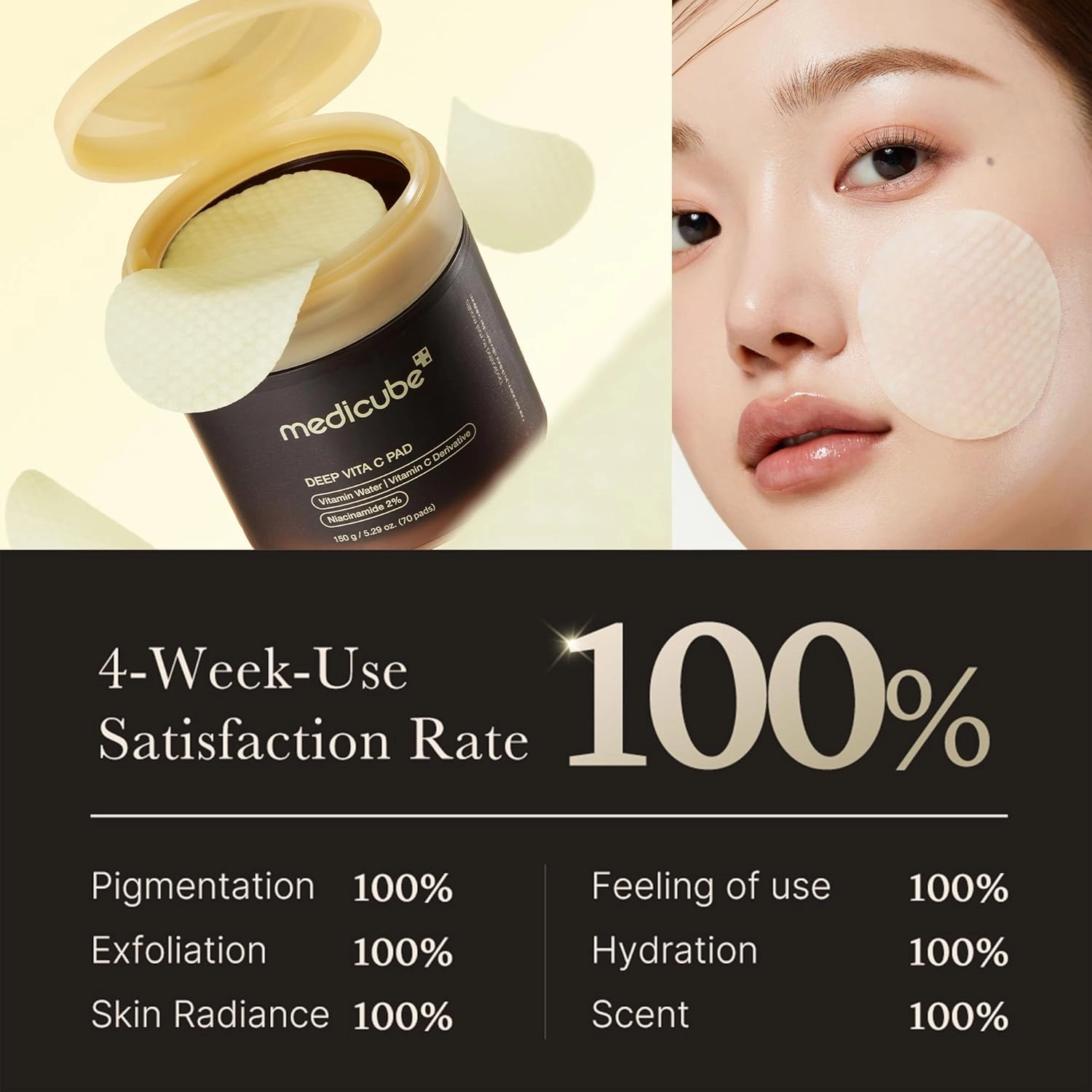 medicube Deep Vita C Facial Pads, Vitamin C Toner Pads for Uneven Skin Tone, 500,000PPM of vitamin water & 3 types of vitamin, Hydrating & Resurfacing (70 sheets)