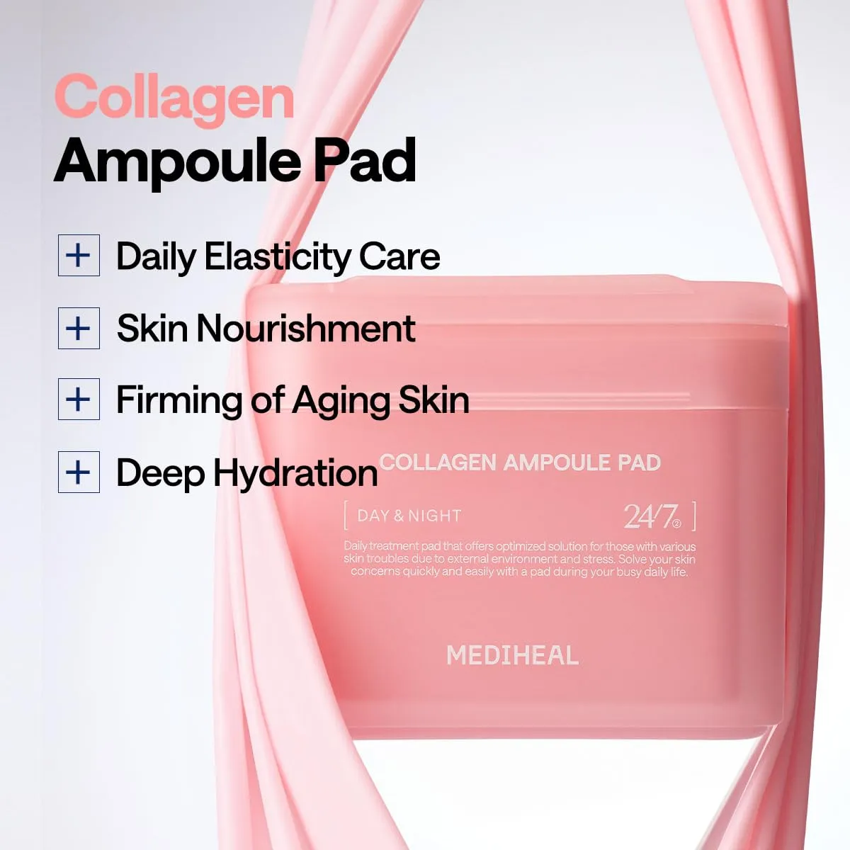 MEDIHEAL Collagen Ampoule Facial Toner Pads - Collagen & Ceramide - Skin Firming & Restore Elasticity & Deep Hydration - Tighten Wrinkles & Lines - Vegan Eco Silk Fabric