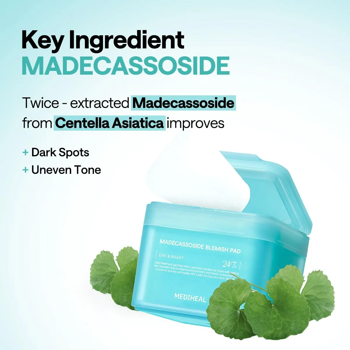MEDIHEAL Madecassoside Toner Pads - with Centella Asiatica to Treat Blemishes and Improve Uneven Skin Tone - Vegan Gauze Fabric