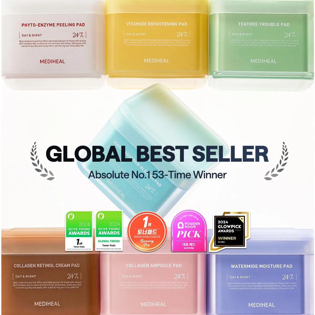 MEDIHEAL Madecassoside Toner Pads - with Centella Asiatica to Treat Blemishes and Improve Uneven Skin Tone - Vegan Gauze Fabric