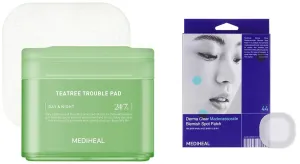 Mediheal Teatree Toner Pad to Calm Sensitive & Derma Clear Madecassoside Blemish Spot Patch (44 Count)