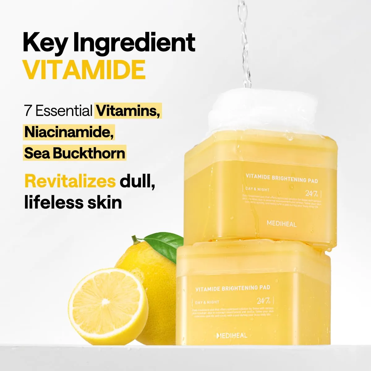 MEDIHEAL Vitamide Brightening Pad - Vegan Face Hypoallergenic Pads with Niacinamide, Sea Buckthorn - Radiance Boosting Pads for Clear, Illuminating Skin 100 Pads