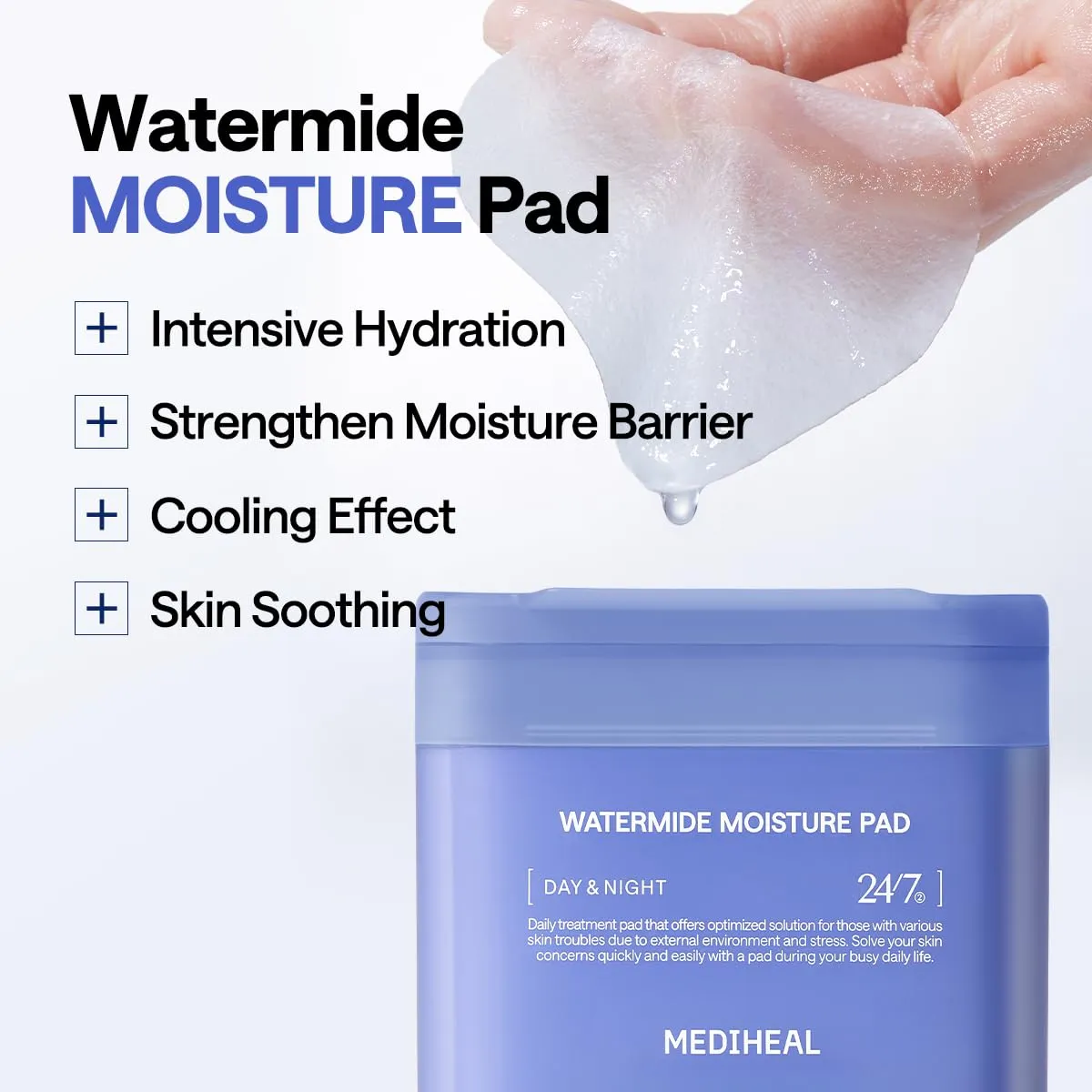 MEDIHEAL Watermide Moisture Pad - Square Cotton Facial Toner Pads with Icelandic Glacial Water - Improve Skin Temperature, Hydrating to Dry, Puffy, Coarse Skin -Vegan Eco Silk,100 Pads