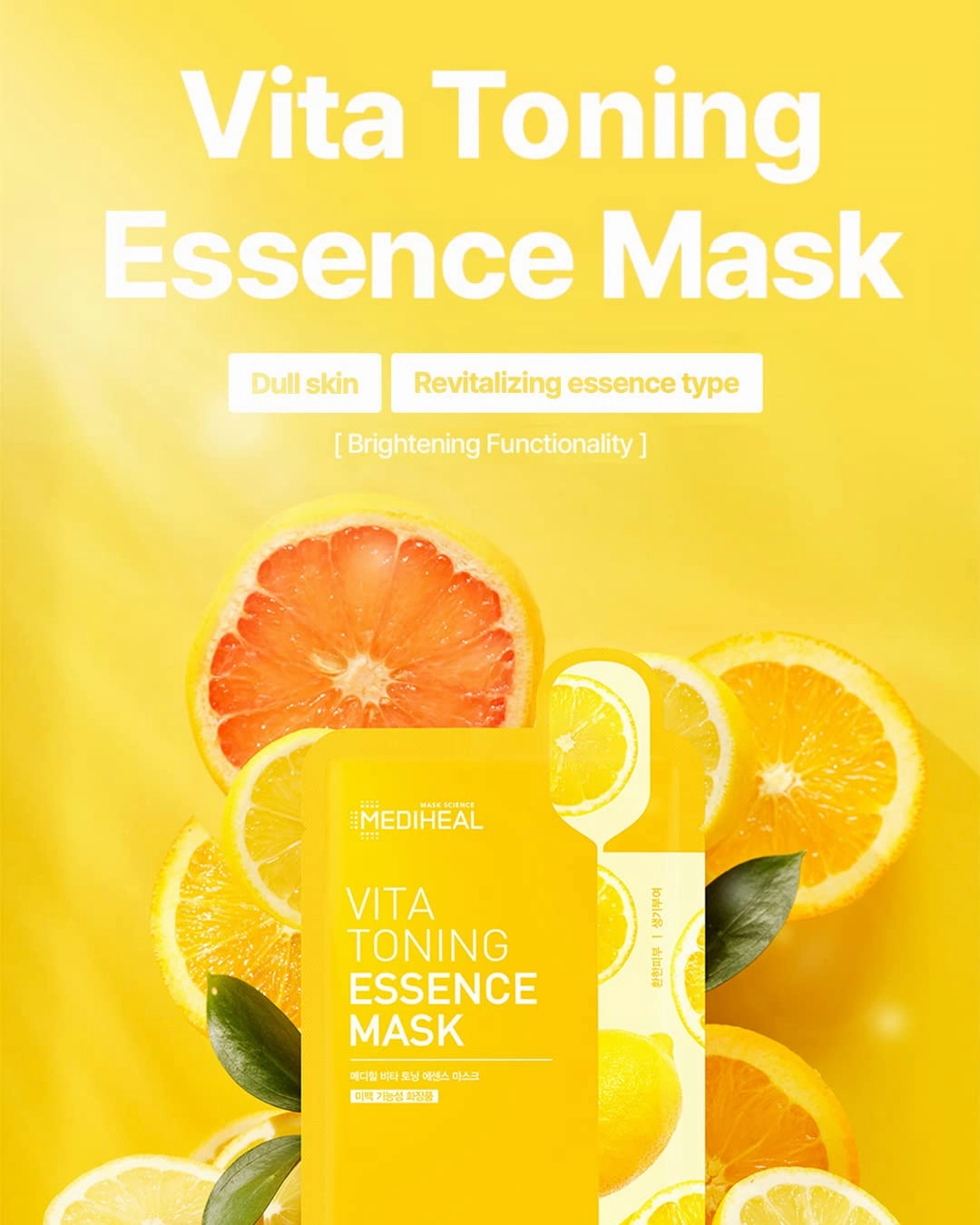 Mediheal Vita Toning Essence Mask, Revitalizing & Balancing Facial Sheet Mask for Dull Skin, Vita Complex and Niacinamide, Eco-Friendly & Hypoallergenic Cellulose Sheet 15 Sheet