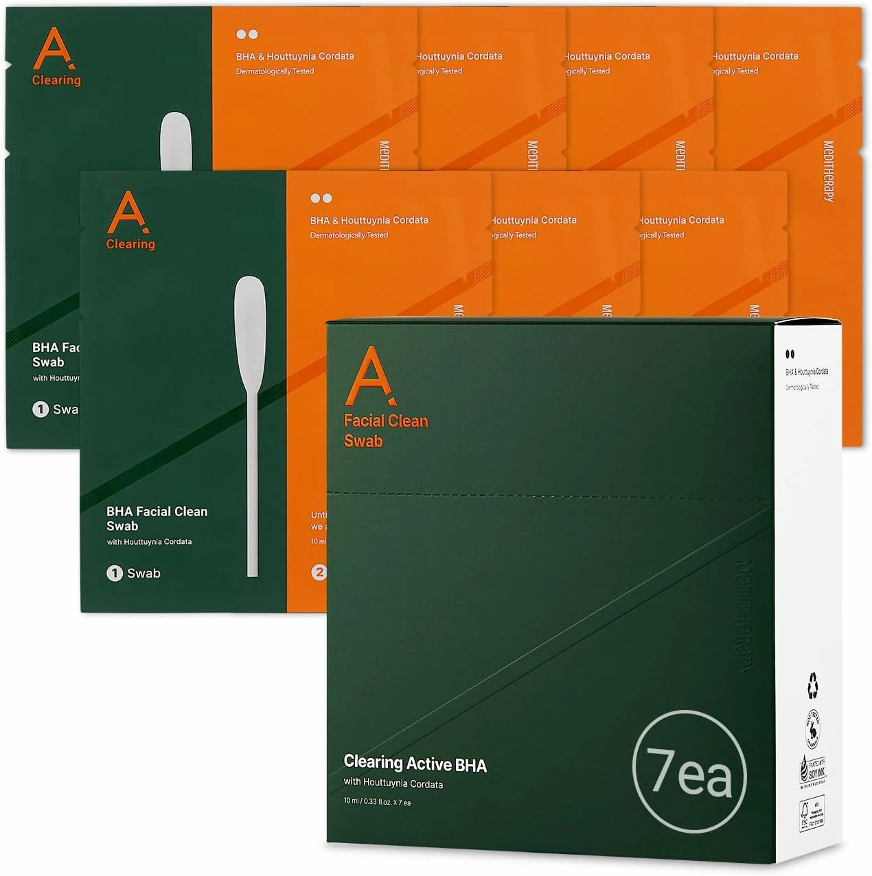MEDITHERAPY A Clearing Toner Swab (1.57in Swabs   0.33 fl.oz Toner), Pore Tightening Swab (7 Pouches), Soft Exfoliator for Acne-Prone Skin, Vegan, Korean Skincare