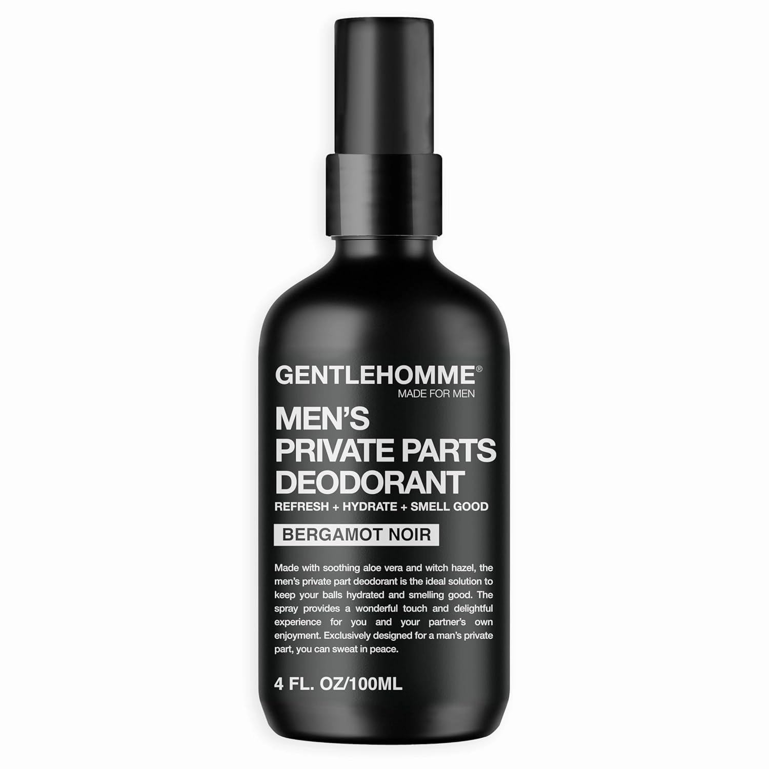 Men's Deodorant Spray for Intimate Areas - Anti-Chafing, Hydrating & Refreshing - with Aloe Vera & Witch Hazel - All Skin Types - Vegan - Bergamot Noir Scent - 4oz