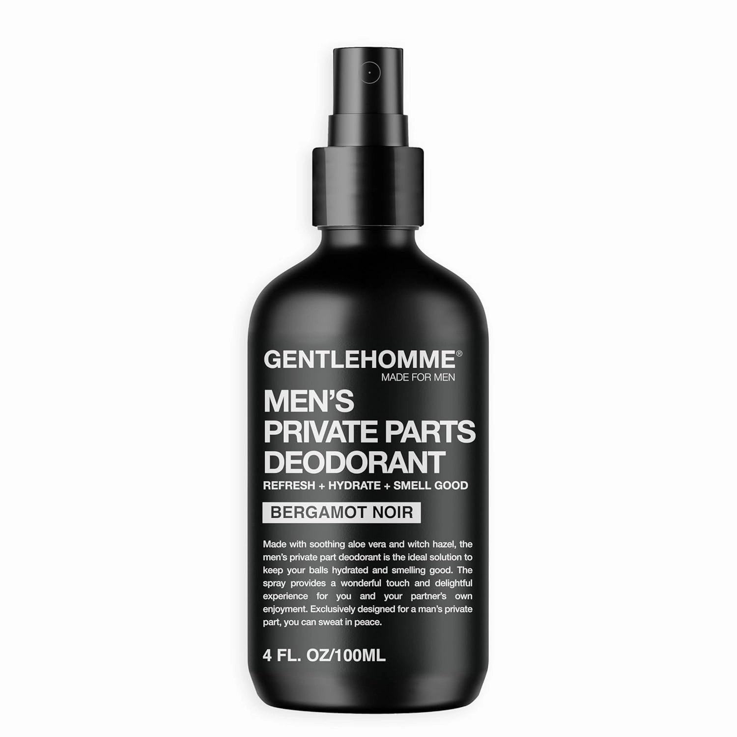 Men's Deodorant Spray for Intimate Areas - Anti-Chafing, Hydrating & Refreshing - with Aloe Vera & Witch Hazel - All Skin Types - Vegan - Bergamot Noir Scent - 4oz