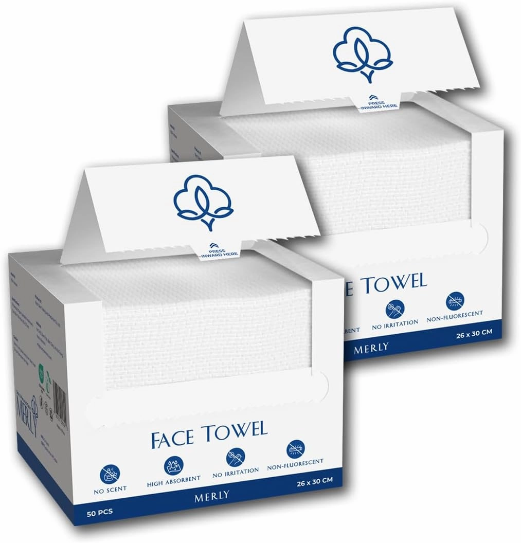 Merly™ Disposable Face Towels, Facial Wipes Towelettes Disposable, Towels Cloth For Cleaning Face, 10"x12", 50 Counts, 1 pack, Ultra-Soft, Super Absorbent, Biodegradable