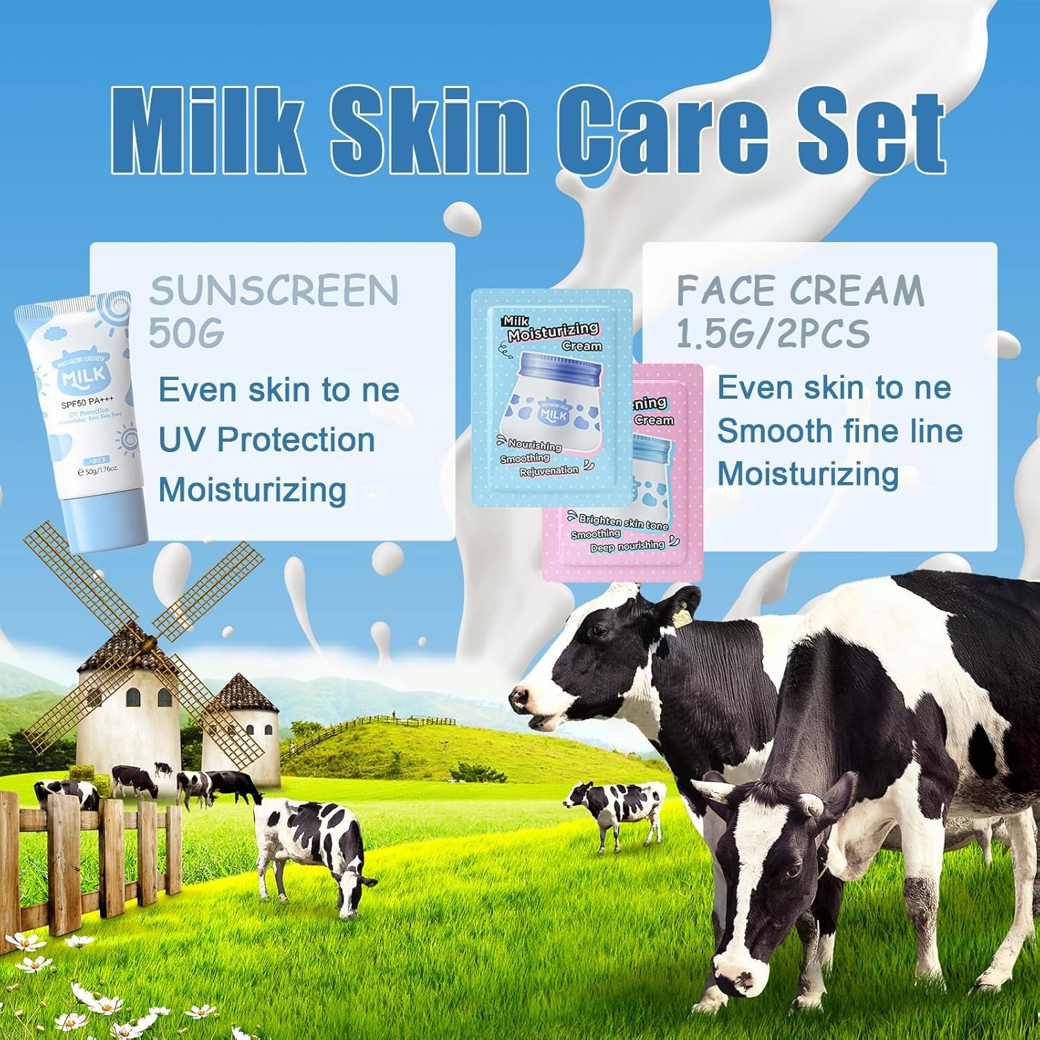 Milk Skincare Sets for Teen Girls - Skin Care for Teens 10-12 - Milk Skin Care Routine Kit for Women - Teen Skin Care Kit with Sunscreen, Serum,Toner, Eye Cream,Ice Roller - Skincare for Girls 10-12
