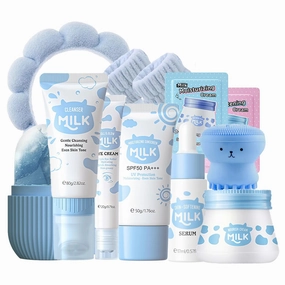 Milk Skincare Sets for Teen Girls - Skin Care for Teens 10-12 - Milk Skin Care Routine Kit for Women - Teen Skin Care Kit with Sunscreen, Serum,Toner, Eye Cream,Ice Roller - Skincare for Girls 10-12